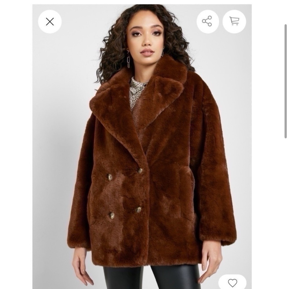 Topshop Ally Faux Fur Double Breasted Coat